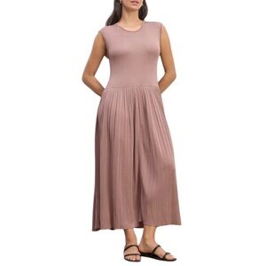 Everlane NEW THE KNIT PLEATED DRESS in Dusty Rose